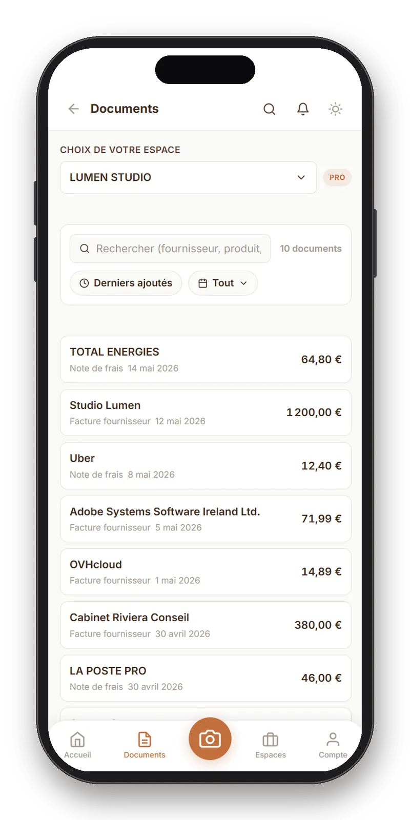 App ScanBuddy : la liste des factures pro classées par mois