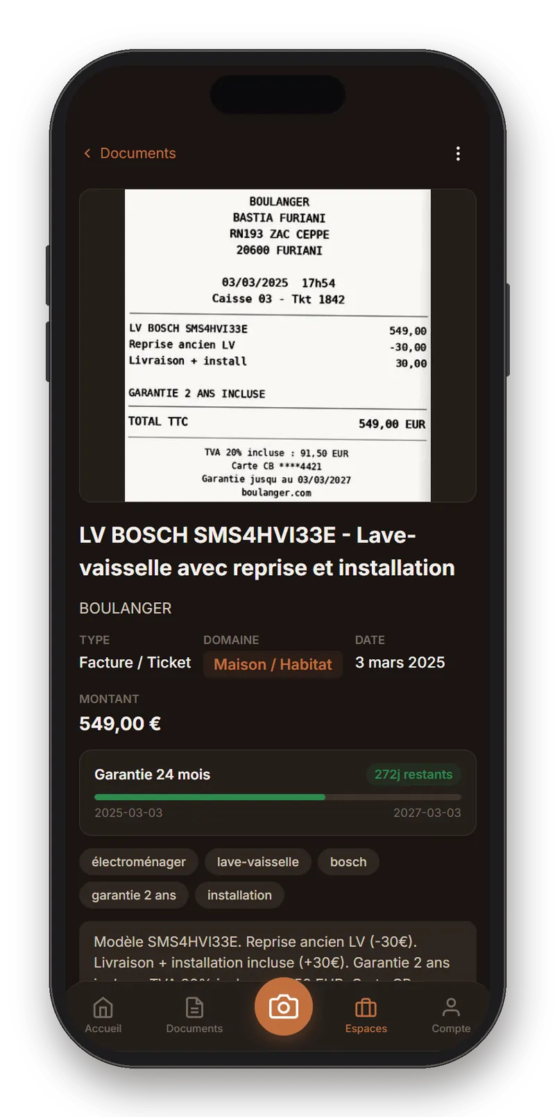 App ScanBuddy : la fiche garantie d'un lave-vaisselle