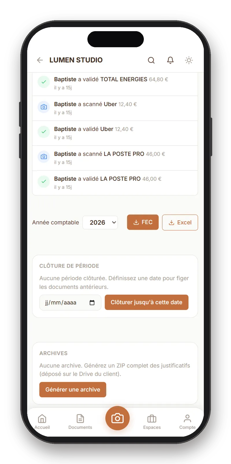 App ScanBuddy : l'export FEC pour le comptable depuis le portail