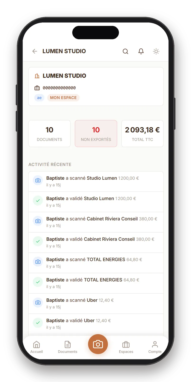 App ScanBuddy : le portail comptable, vue d'ensemble des clients